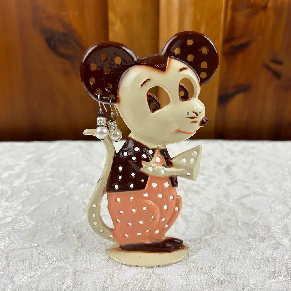 Vintage Torino Mouse Earring Holder Stand with Complimentary Earrings - RARE